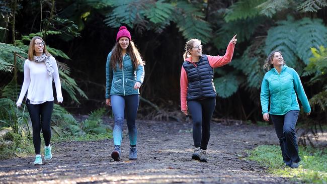 Natalie Ellis, Tamara Hutchins, Rebecca Thompson and Leonie Short enjoy getting back to nature. Picture: Alex Coppel