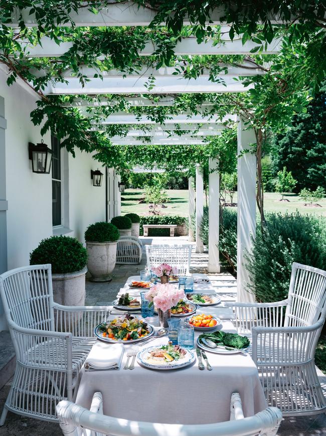 Alfresco lunch at Collette Dinnigan’s Milton property prepared by the nearby Cupitt’s Estate restaurant. Picture: Felix Forest