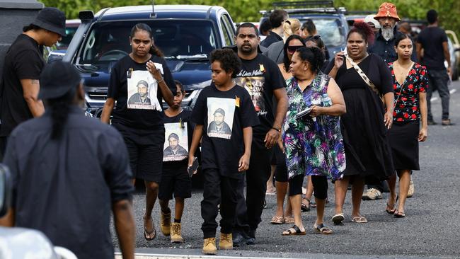 Hundreds of people leave the funeral service of Aubrey Donahue at The Royals church, Mareeba in 2023. Picture: Brendan Radke
