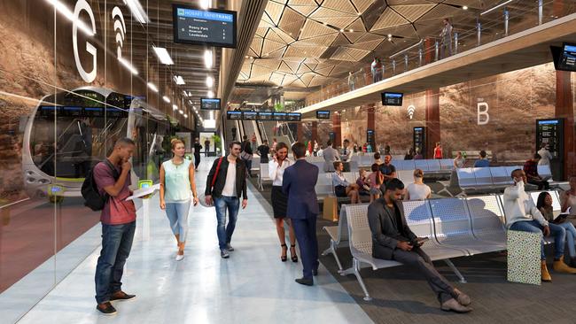 An artist’s impression of the sunken/underground bus mall in Elizabeth St. Picture: Department of State Growth