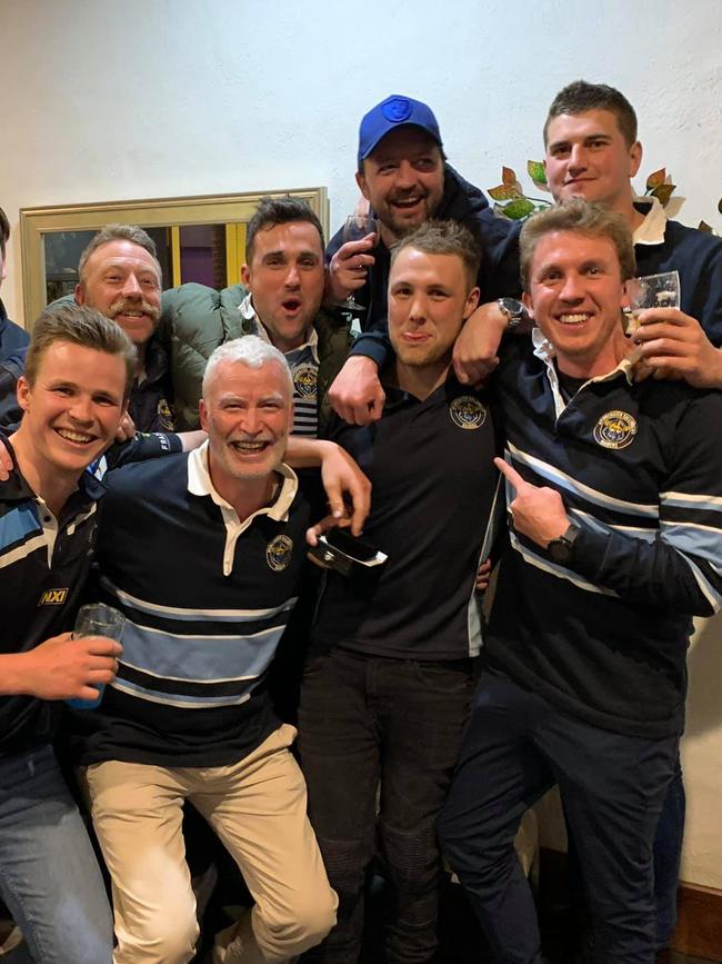 The Raiders' Mail Medallist (second right) celebrates with clubmates. Picture: Bridgewater Callington Raiders Football Club