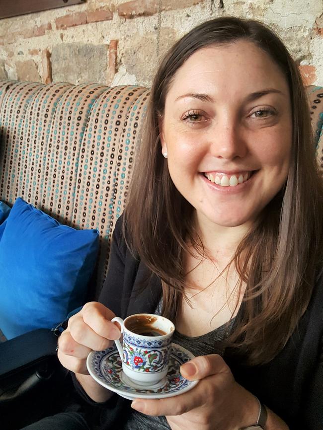 Kirsty Boden -Enjoying Turkish Coffee in Plovdiv, Bulgaria. Picture: Facebook