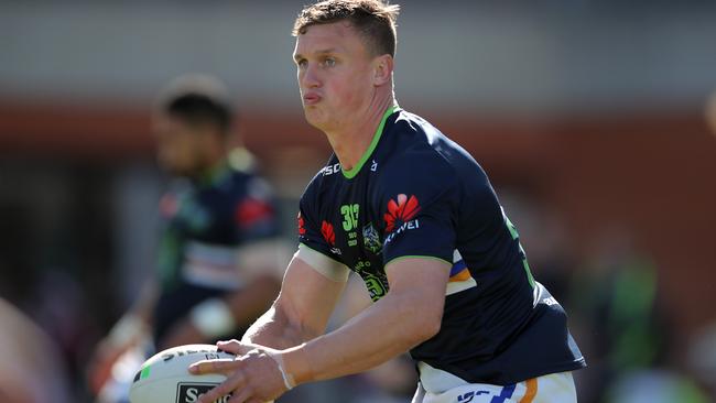 Jack Wighton of the Raiders warms up before the round-18 NRL match. Picture: Getty Images