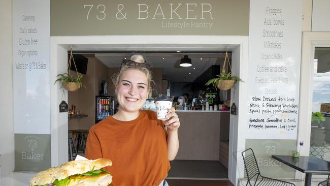 COVID-19 restrictions ease for the weekend. Meg Cassum from 73 &amp; Baker lifestyle pantry Redcliffe is happy to be able to serve customers again. Saturday, May 16, 2020 Picture: Renae Droop