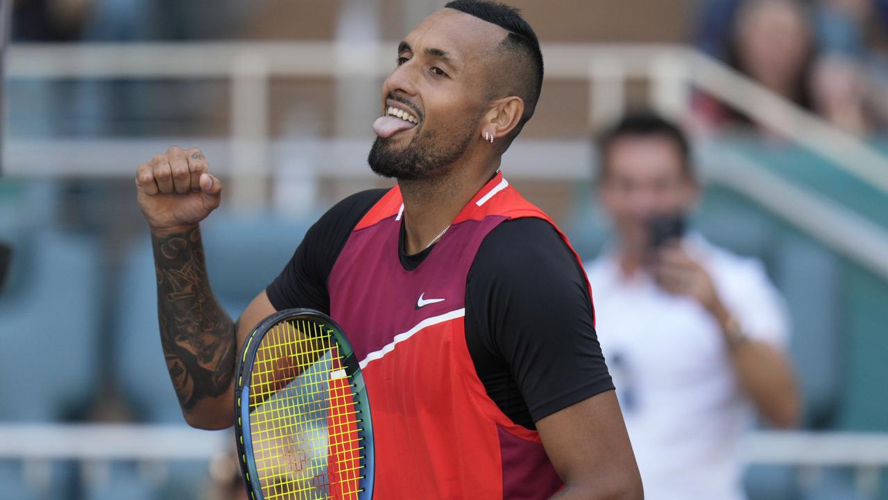 Nick Kyrgios won his first match on clay since 2019. Photo: Mark Brown/Getty Images/AFP