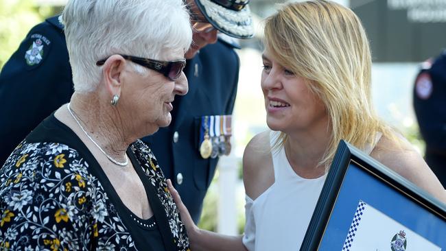 Damian’s mother Carmel Eyre and Steven’s sister Sue Fitzgerald at the memorial service. Picture: Nicole Garmston