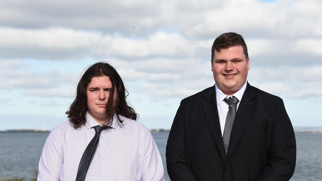 Kyan Young and Cody Jeynes at the Northern Bay College Graduation. Picture: David Smith