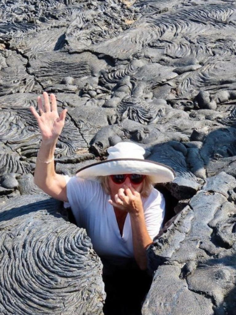 Jane Doyle in a lava field on Bahia Sullivan. Picture: Instagram @janedoyle7v