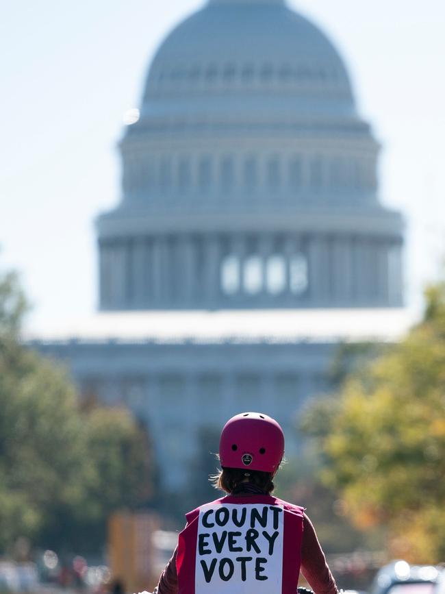 Demonstrators protest the day after the election, calling for a fair vote count, near the US Capitol. Picture: AFP