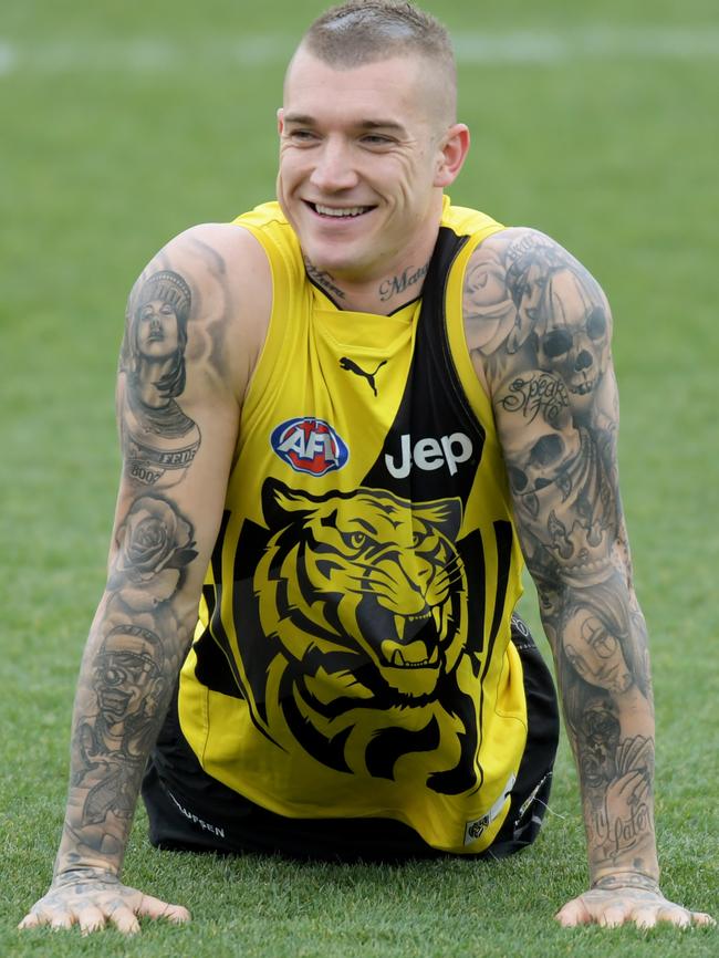 Dusty’s body is increasingly covered in tattoos. Picture: AAP