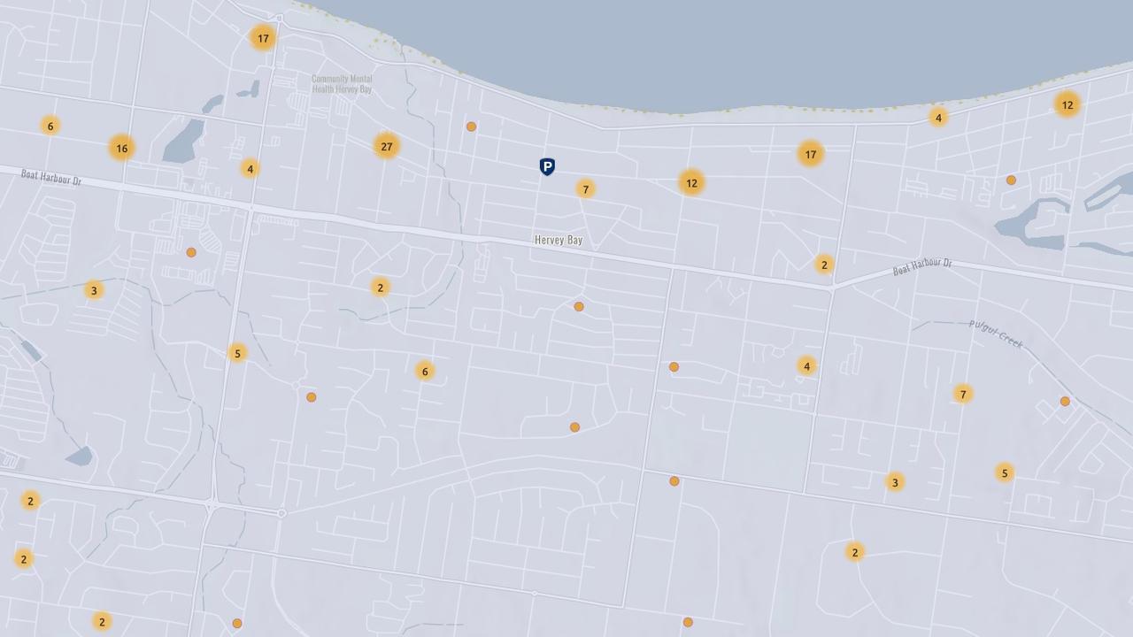 The Hervey Bay postcode had 325 unlawful entry offences in the past six months.