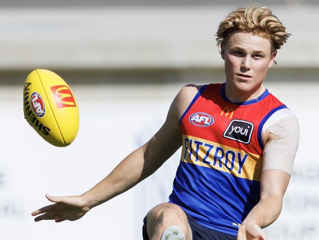 Levi Ashcroft at Lions training at Springfield before their Opening Round clash against Geelong this Thursday. Picture Lachie Millard