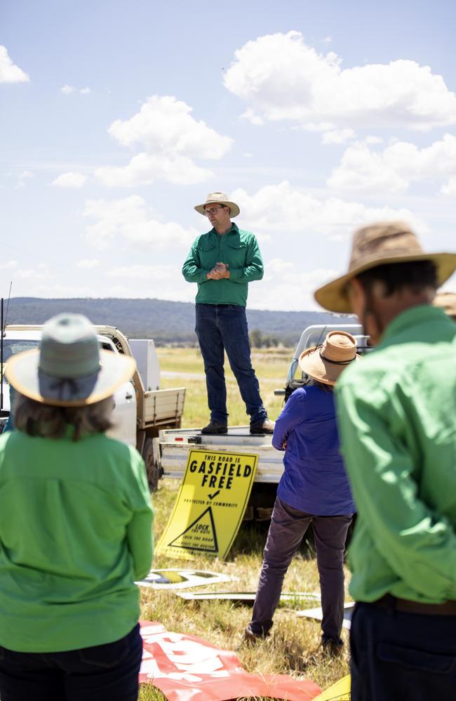 Liverpool Plains farmer Doug Frend at a local farmers rally in January 2023 when Santos begun seismic testing. Supplied.