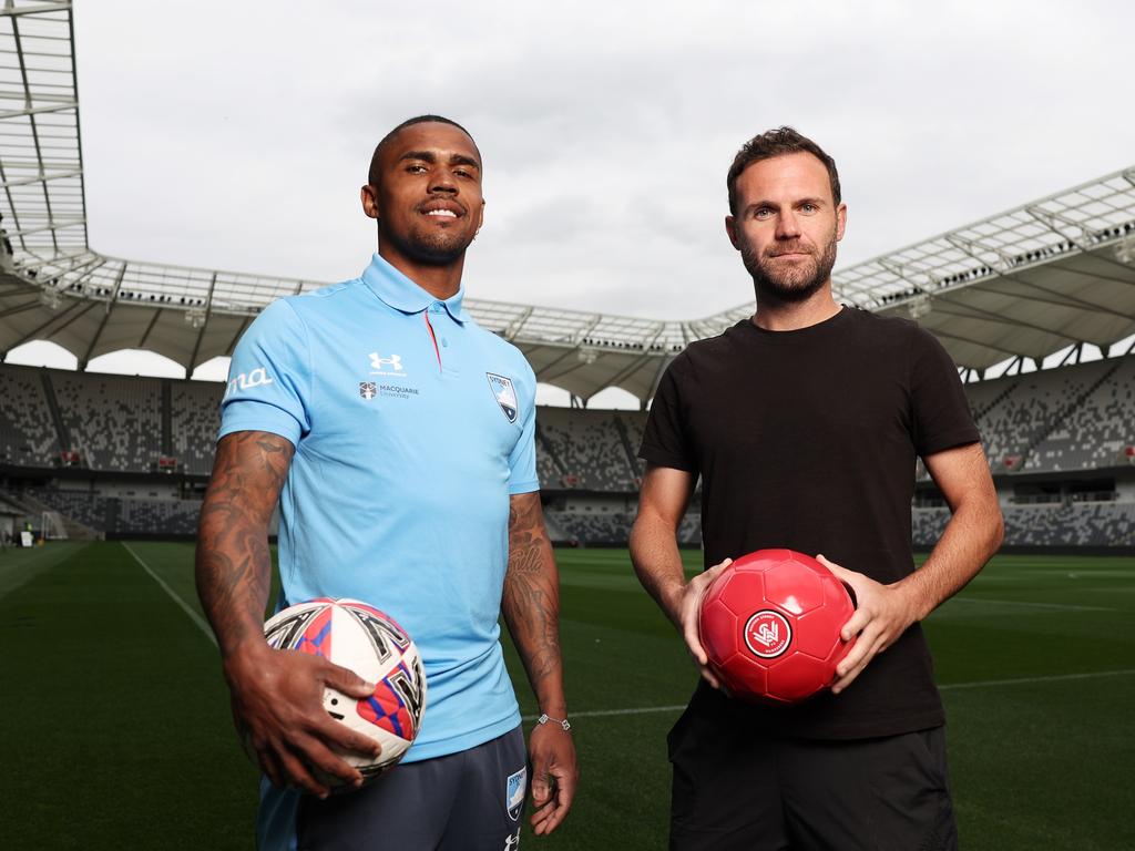 The star signings: Douglas Costa of Sydney FC (L) and Juan Mata of the Wanderers. Picture: Getty