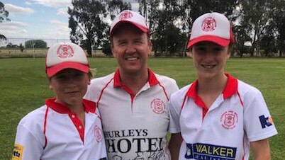 Kyabram Fire Brigade's Carver family. Corey made 102 at the weekend. Photo: Facebook.