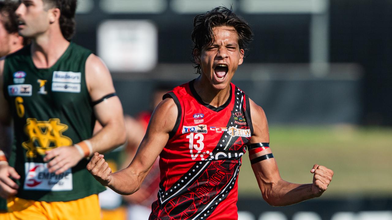 Brayden Rioli playing in the St Mary's vs Tiwi Bombers match in Round 6 of the 2024-25 NTFL season. Picture: Pema Tamang Pakhrin