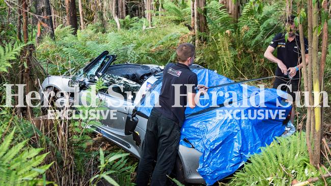 The car ended up 10m off the road. Picture: Stuart Walmsley