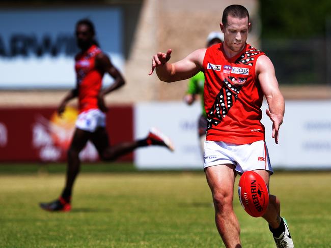 Tiwi Bombers star Ashton Hams had a massive performance against Southern Districts. Picture: Keri Megelus