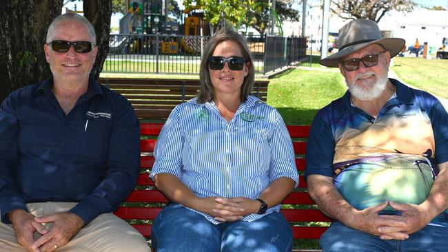 Hinchinbrook Shire Council waste education officer Craig Hutchings, MAMS Group business manager Louise Lannen and Hinchinbrook Shire Councillor Pat Lynch at Rotary Park in Ingham. Containers for Change Ingham, operated by MAMS, estimates that about 870,000 eligible 10 cent containers were being lost to landfill in Hinchinbrook each year. Picture: Cameron Bates