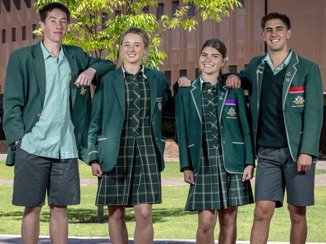 ADELAIDE, SOUTH AUSTRALIA - Advertiser Photos NOVEMBER 8, 2024: Westminster School Boarding Students L to R Jack Whittlesea from Bordertown, Leila Croker from Mt Gambier, Milly Schwartz from Clare, and Daniel Will from Bordertown after completing their very last year 12 exam on biology at Westminster in Marion, SA. Picture Emma Brasier