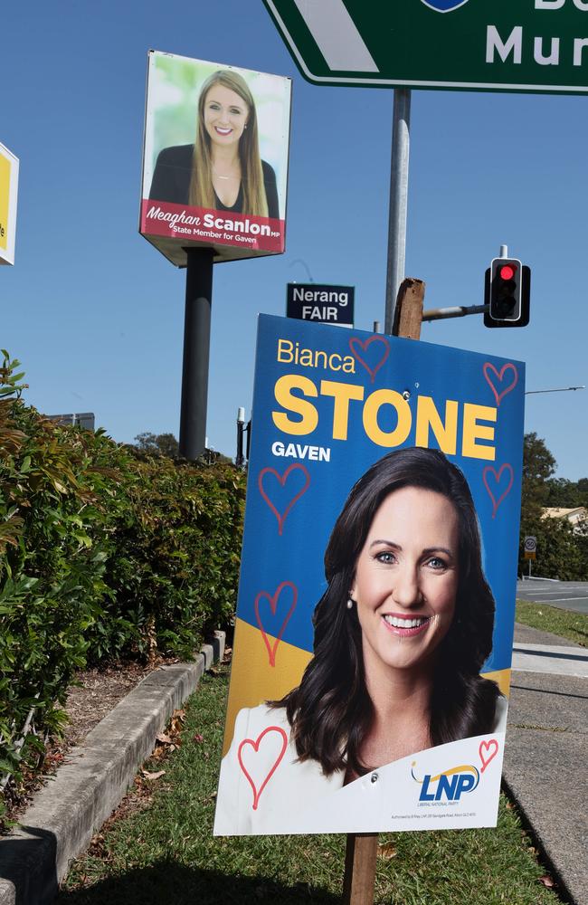 Meaghan Scanlon and Bianca Stone are locked in a titanic battle in Gaven. Picture: Glenn Hampson.