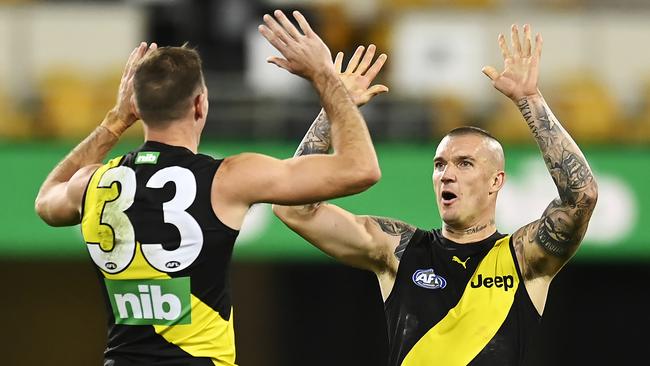 With a little help from Dustin Martin, a red paperclip has taken Kamdyn McIntosh a long way. Picture: Albert Perez/Getty Images