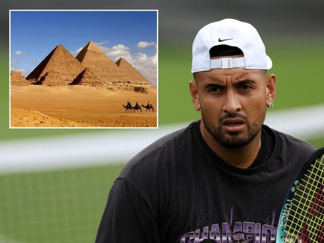 Nick Kyrgios and the Pyramids of Egypt. Photos: Getty Images/iStock