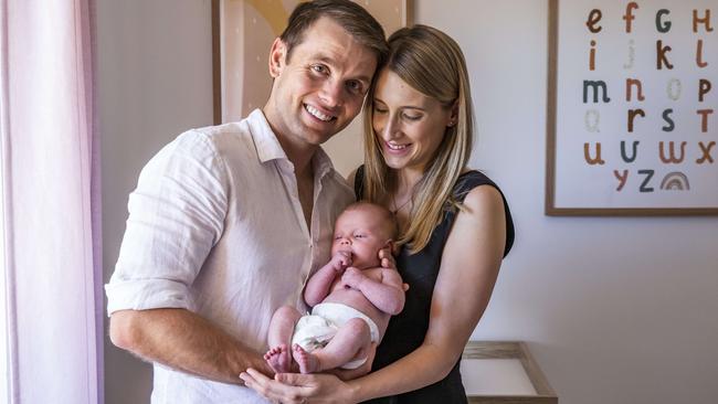 Sarah-Eve Dumais Pelletier and Tim Keys used new AI-software to help them bring their baby girl, Charlotte, into the world. Pictures: Mark Cranitch.