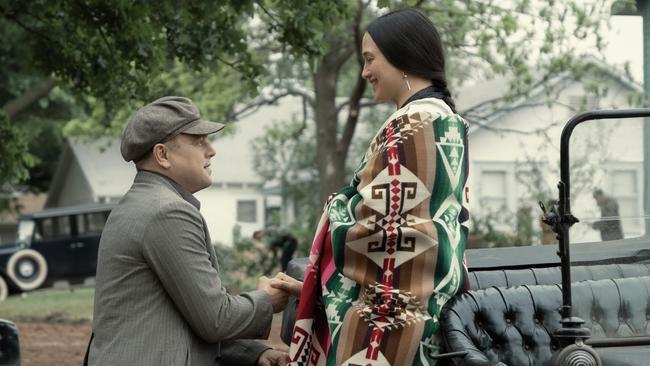 Leonardo DiCaprio and Lily Gladstone in Killers of the Flower Moon.