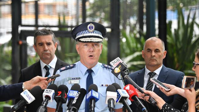 NSW Police Commissioner Mick Fuller address the media this morning following the arrest. (AAP Image/Brendan Esposito)