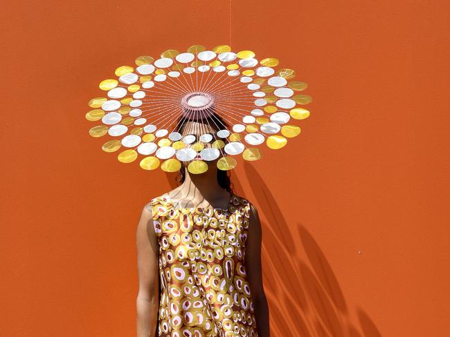 MELBOURNE, AUSTRALIA - NOVEMBER 05: Lekaiya Rabbitt is seen wearing a design by Belinda Osborne for the Lillian Frank MBE Millinery Award Competition at The Birdcage during 2024 Melbourne Cup Day at Flemington Racecourse on November 05, 2024 in Melbourne, Australia. (Photo by Wendell Teodoro/Getty Images)