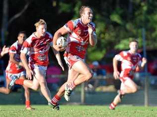 STREAKING AWAY: Not a Group 3 opponent to be seen as Grafton Ghosts centre Dylan Collett runs away to score one of his five tries for Group 2. Picture: Brad Greenshields