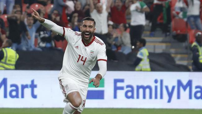 Saman Ghoddos celebrates after scoring the fifth and final goal.