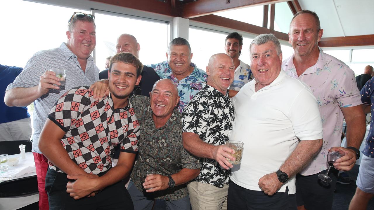 Mark McLean, Greg Coote, Tony Joseph, Allan Langer, David Tate, John Cartwright and friends at the BMD Northcliffe SLSC Sportsman’s Luncheon. Picture: Glenn Hampson. Picture: Glenn Hampson.