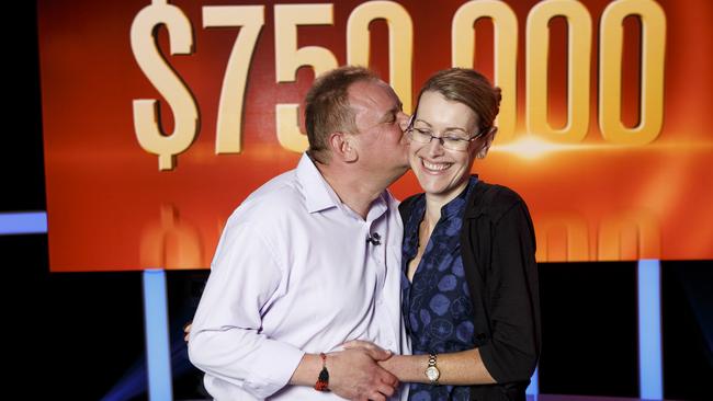 Million Dollar Minute contestant Andrew Skarbek with wife Jenny. Picture: Seven