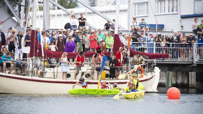 Crowds watch the action on the water at the 2019 Australian Wooden Boat festival. Picture: Richard Jupe