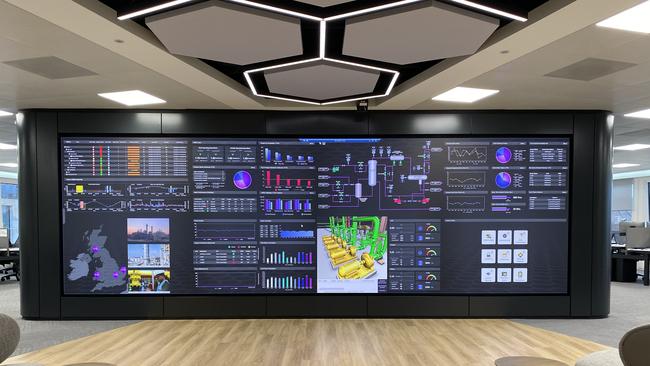 Large screen display of AVEVA software at work in the UK. Picture: Supplied