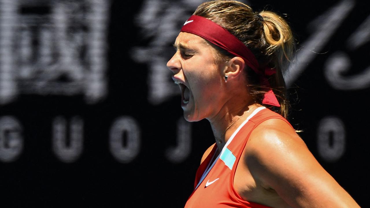 Aryna Sabalenka has been off, but she’s still alive in Melbourne. (Photo by William WEST / AFP)