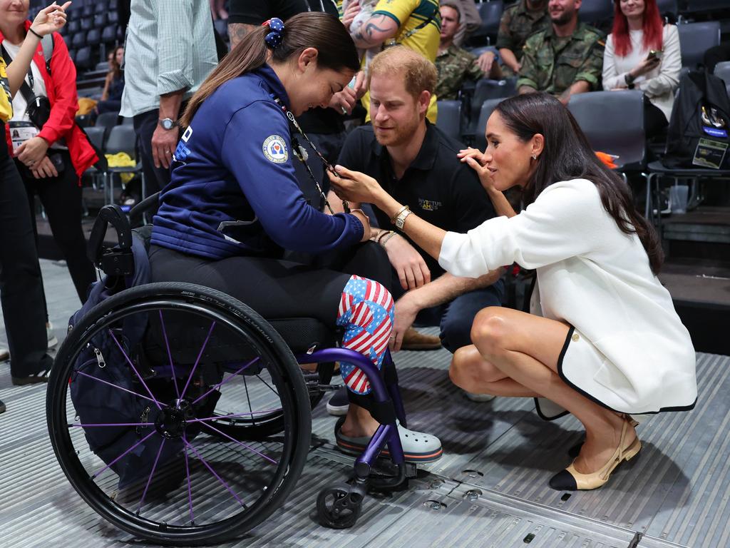 The Duke and Duchess were also seen talking animatedly to wheelchair athlete Annika Hutsler of the USA.