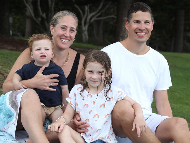 24/1/24: Vlad Blazek, Leah Greengarten, Abigail,5, and Raphael, 16 months  at Bronte Beach. John Feder/The Australian.