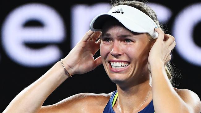 Caroline Wozniacki celebrates her win. Picture: Getty Images