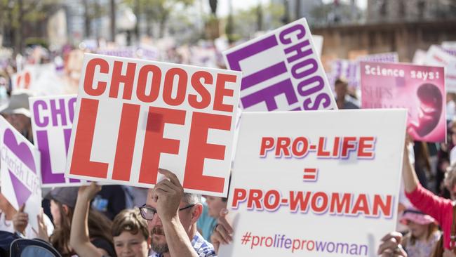 The pro-life rally briefly shut down George St in Brisbane. Picture: AAP/Glenn Hunt