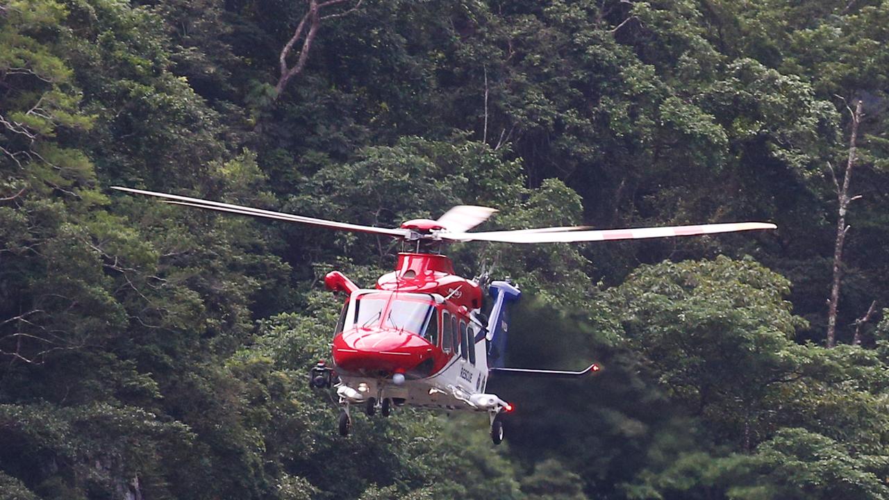 The Rescue 510 helicopter has arrived at Yarraden to treat a driver trapped in a truck on the PDR. PICTURE: BRENDAN RADKE