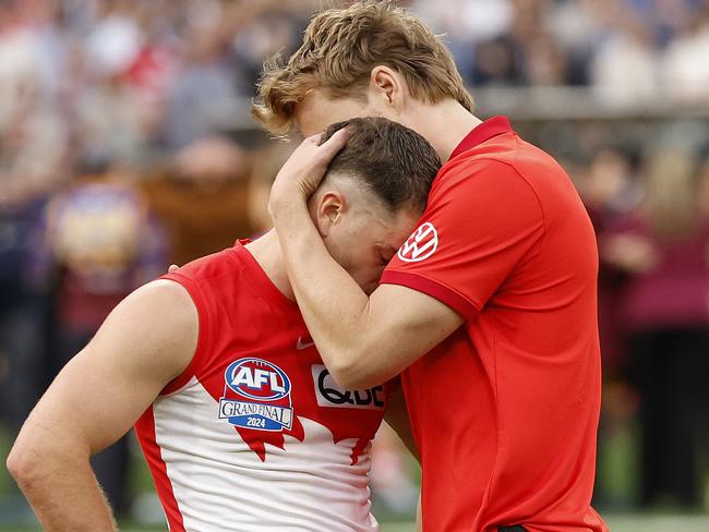 Sydney's Tom Papley and Callum Mills after their loss after the 2024 AFL Grand Final between the Sydney Swans and Brisbane Lions at the MCG on September 28, 2024. Photo by Phil Hillyard(Image Supplied for Editorial Use only - **NO ON SALES** - Â©Phil Hillyard )