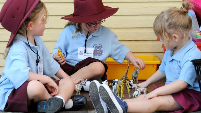 Generic images of kids at Cambridge Gardens Public School for a story on bullying. Pictured from left to right are kindergarten kids Isabelle and Mackenzie Alexander (twins) and Jamie-Lee Sarcia.