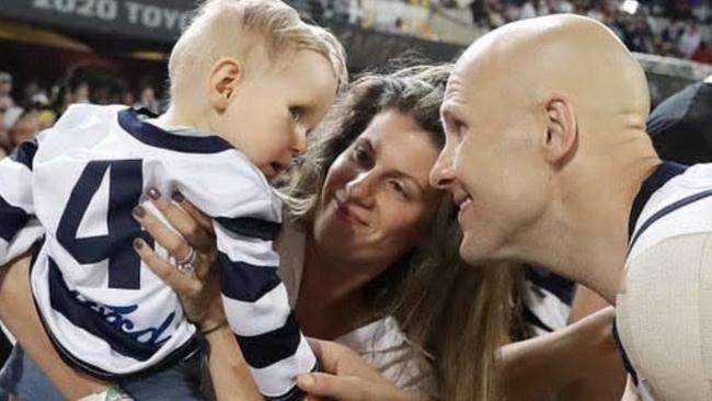 Jordan and Gary Ablett with Levi. Picture: Supplied