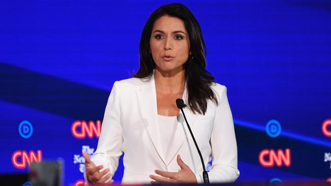 Democratic presidential hopeful Tulsi Gabbard speaks during the fourth Democratic primary debate of the 2020 presidential campaign season in Westerville, Ohio on October 15.