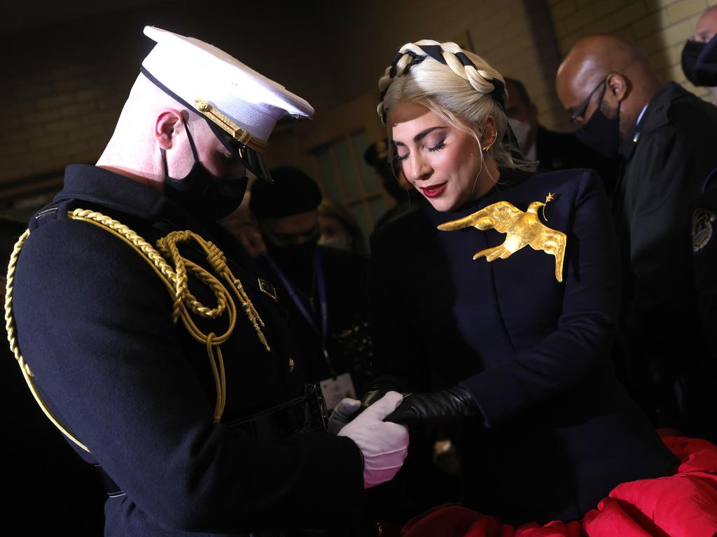 Lady Gaga’s inauguration outfit was compared to The Hunger Games. Picture: Win McNamee/Getty Images