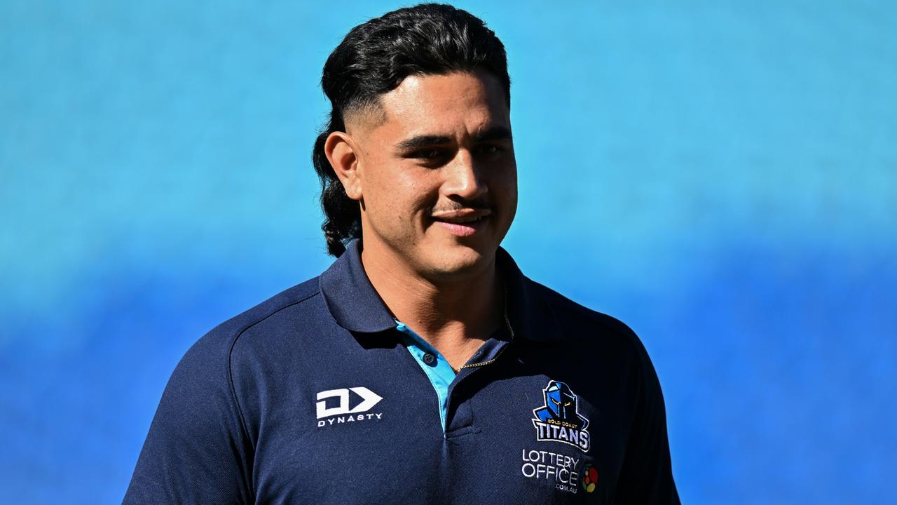 Gold Coast Titans player Keenan Palasia warms up ahead of his team's game against the SOuth Sydney Rabbitohs. Picture: NRL.