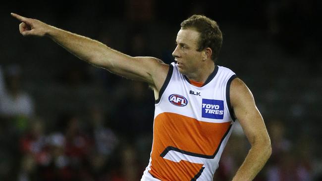 Steve Johnson celebrates his goal in the fourth quarter Picture: George Salpigtidis